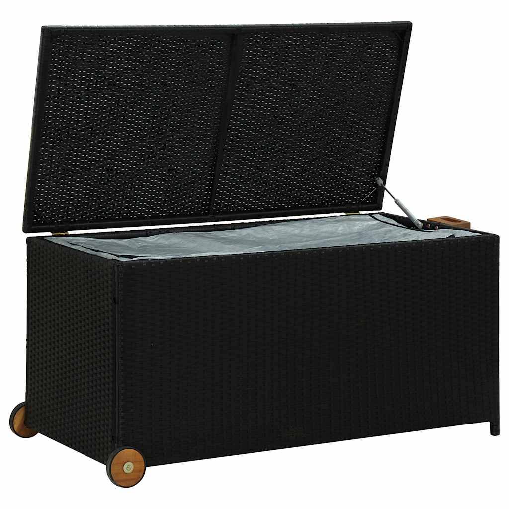 Coffre de Jardin en Résine Tressée sur Roues Sac Étanche pour Terrasse Noir 120x65x61 cm – ComfortXL Outdoor Living - Image 4