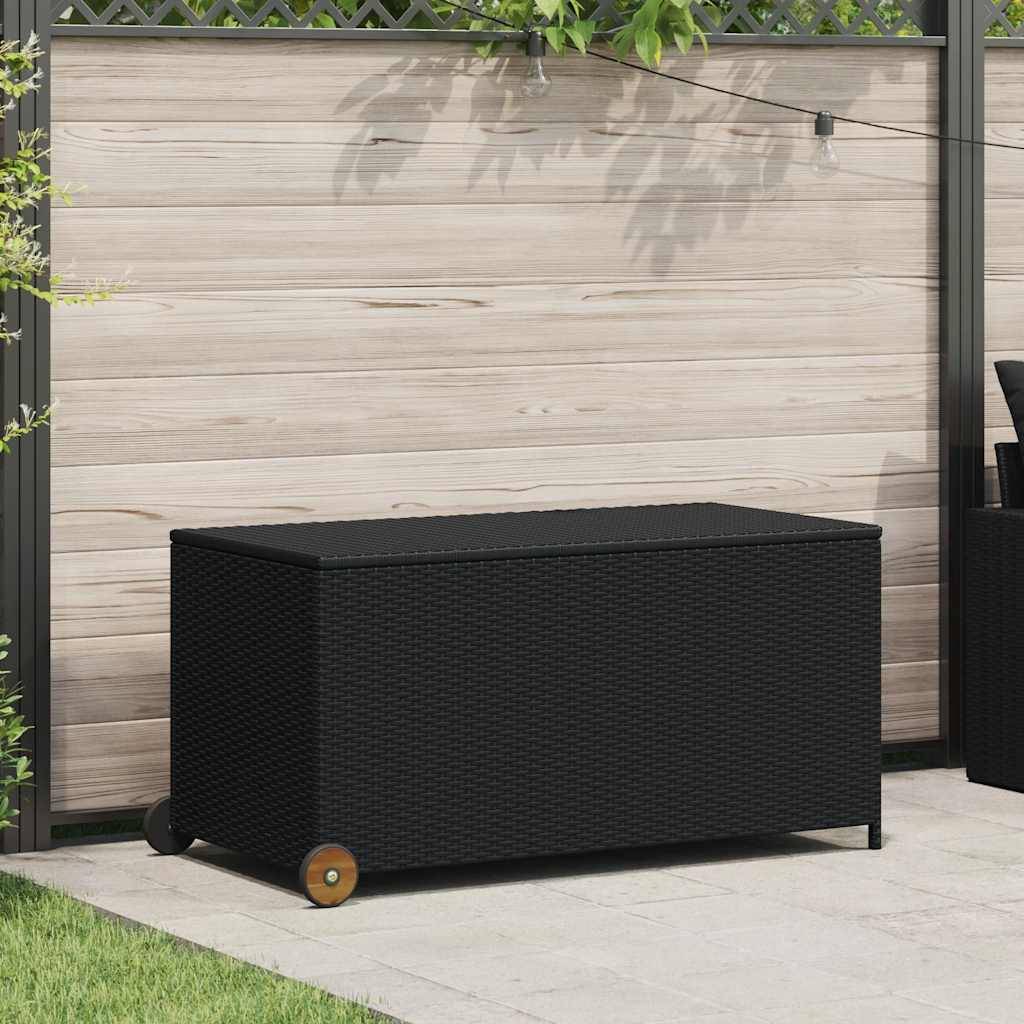 Coffre de Jardin en Résine Tressée sur Roues Sac Étanche pour Terrasse Noir 120x65x61 cm – ComfortXL Outdoor Living