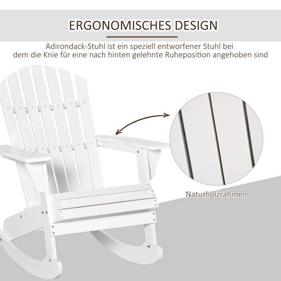 Chaise de jardin Adirondack, fauteuil à bascule, fauteuil de jardin, mobilier de jardin, chaise de balcon, blanche, 77 x 94 x 97 cm - Image 7