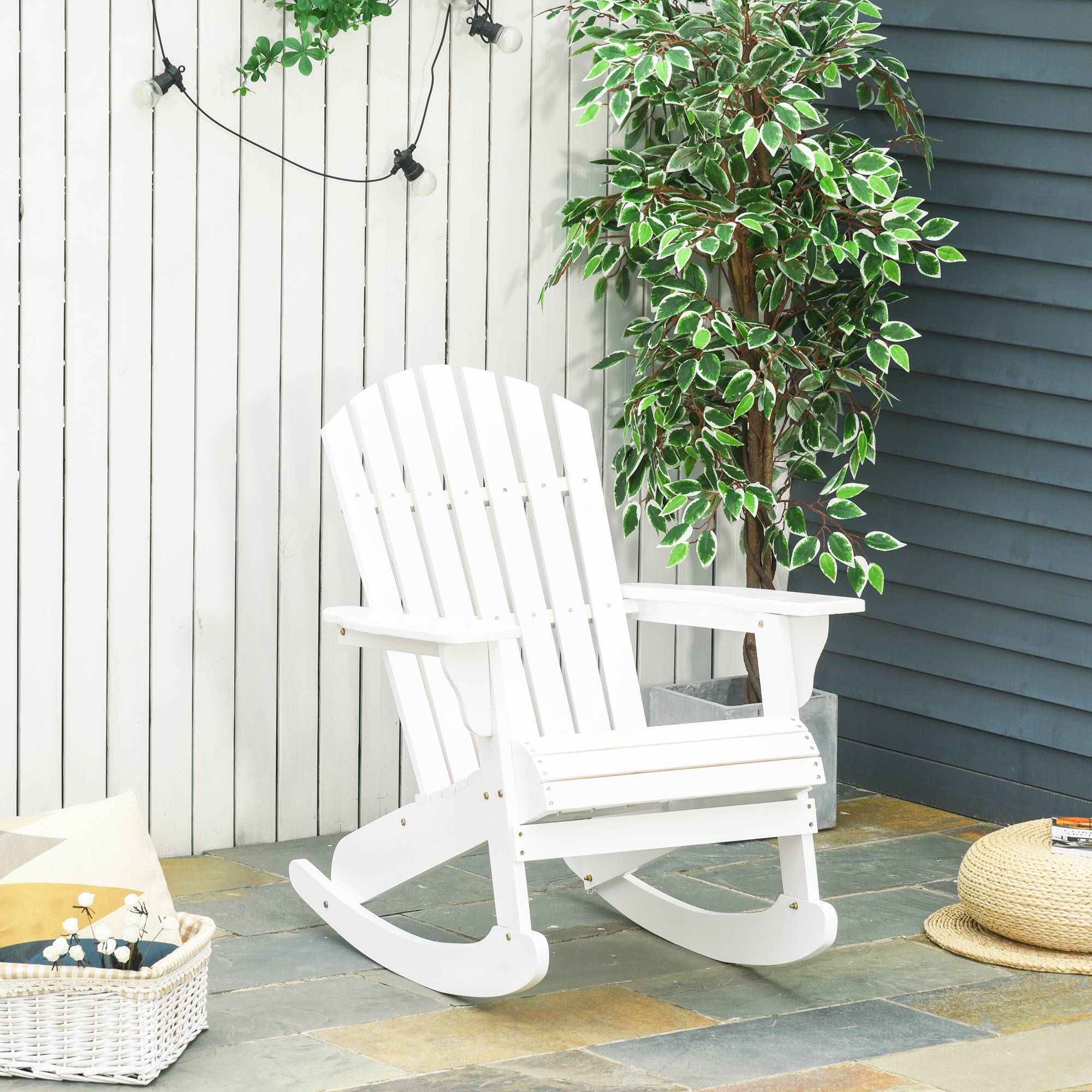 Chaise de jardin Adirondack, fauteuil à bascule, fauteuil de jardin, mobilier de jardin, chaise de balcon, blanche, 77 x 94 x 97 cm - Image 3