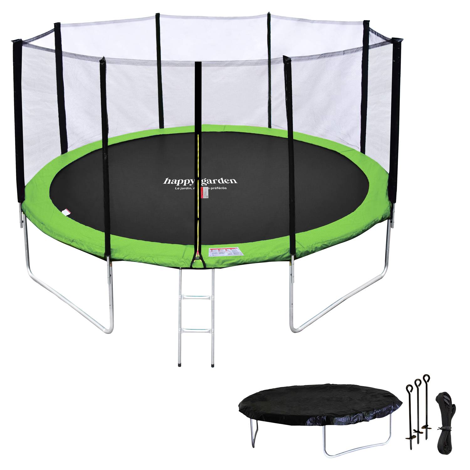Happy Garden - Pack Premium Trampoline 430cm réversible bleu / vert MELBOURNE + filet, échelle, bâche et kit d'ancrage - HAPPY GARDEN - Imagen 2
