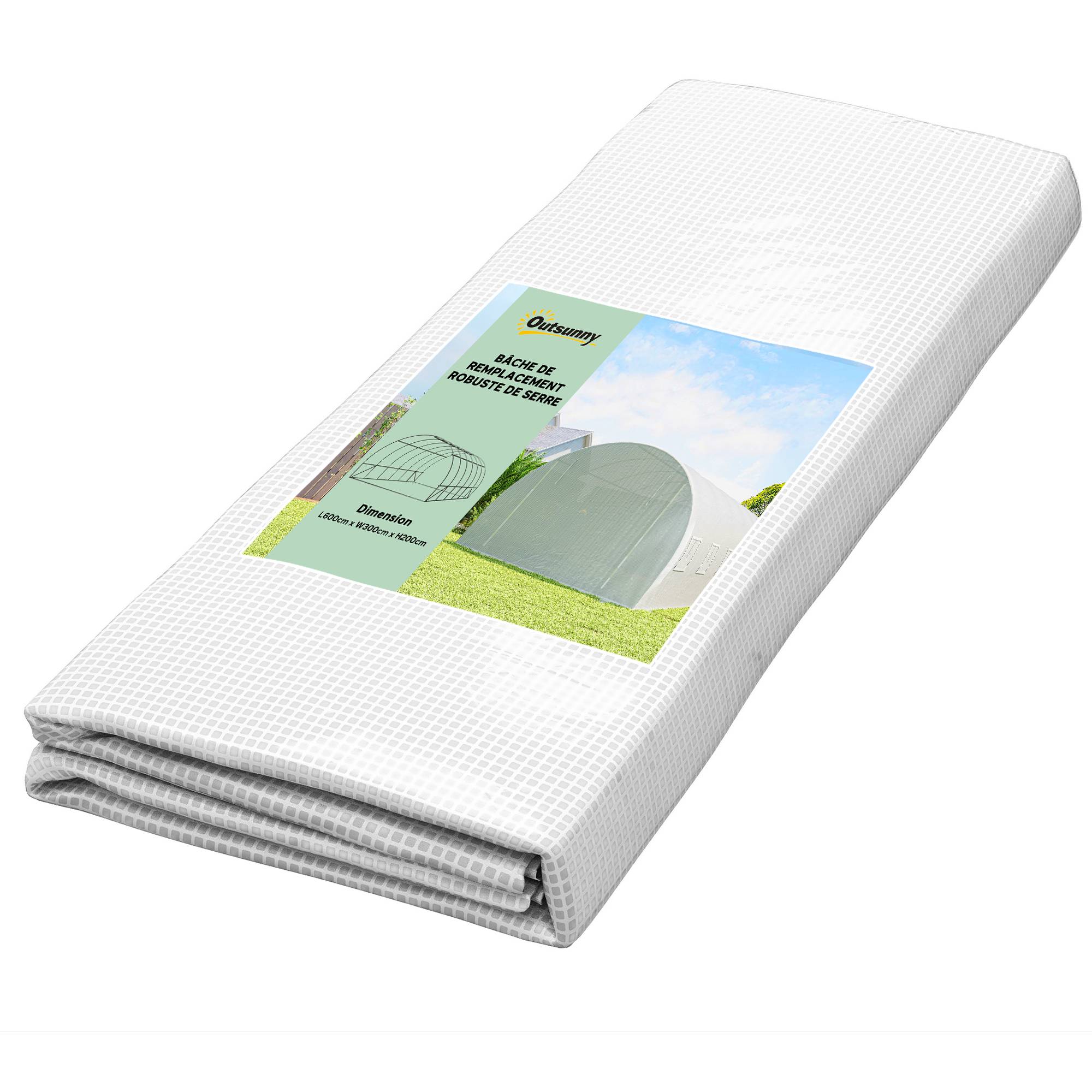 Bâche de Rechange Serre Tunnel 18 m², bâche 6L x 3l x 2H m PE Anti-UV imperméable 12 fenêtres + Porte Enroulable zippée