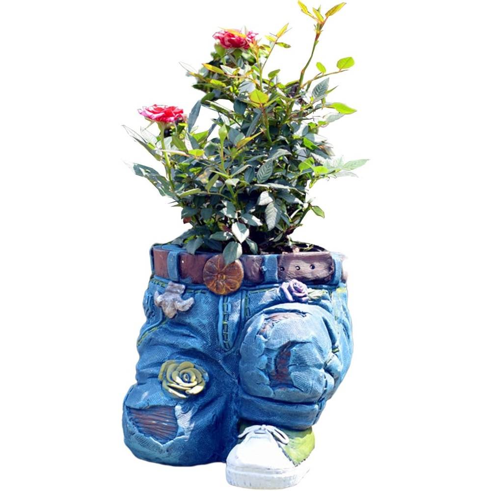 pot à fleurs-Pot de fleurs résine style jeans - Design unique - Décoration jardin - Living123