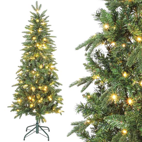 Sapin de Noël artificiel 150 cm, arbre de Noël slim avec 150 lumières 8 modes d'éclairage 431 branches articulées, vert - Image 1