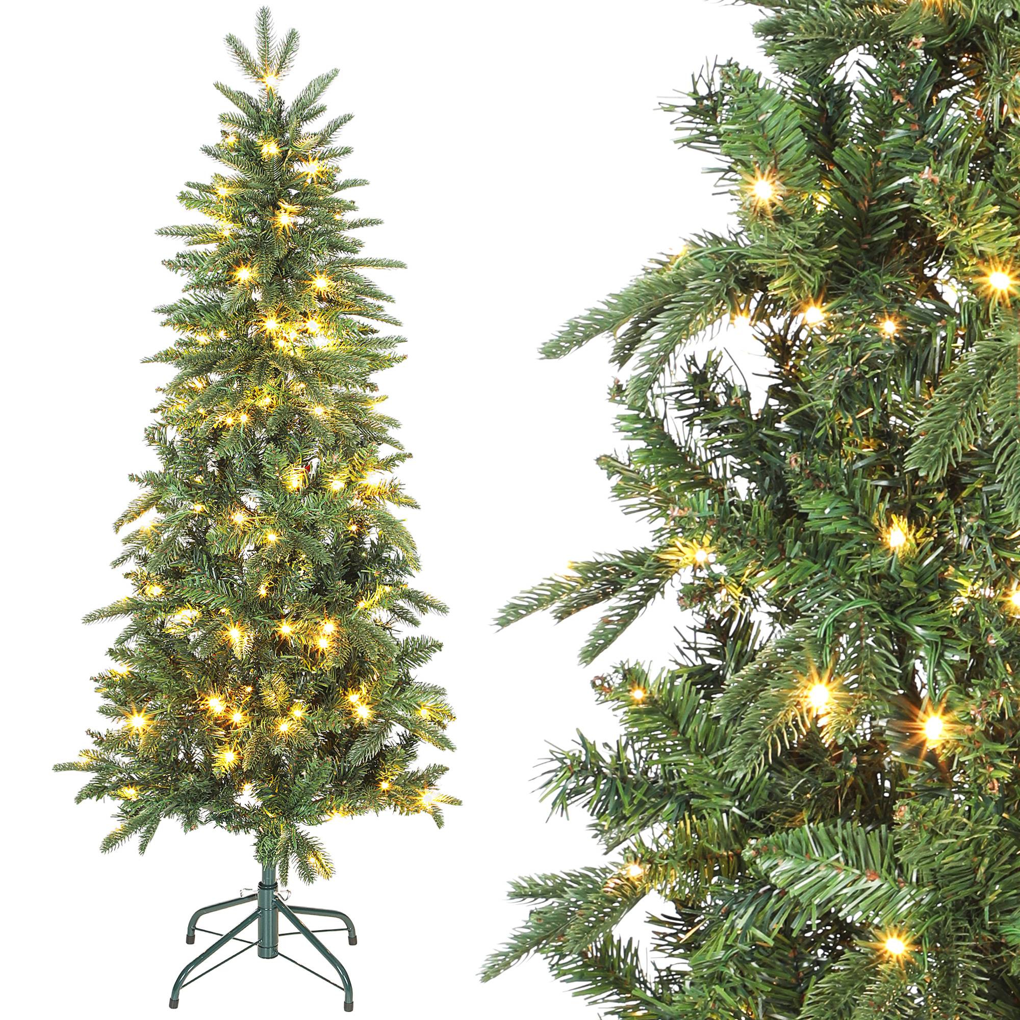 Sapin de Noël artificiel 150 cm, arbre de Noël slim avec 150 lumières 8 modes d'éclairage 431 branches articulées, vert - Image 1