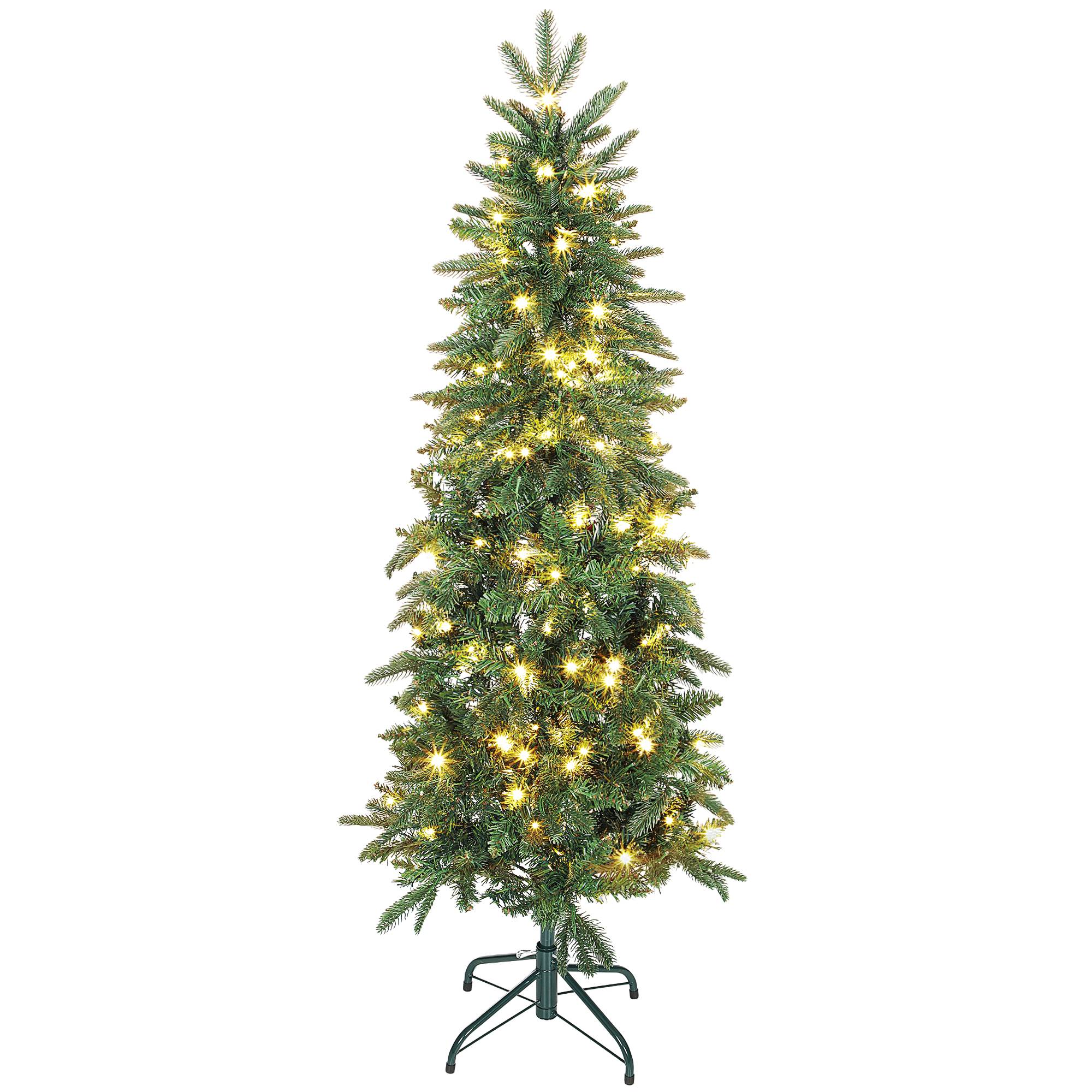 Sapin de Noël artificiel 150 cm, arbre de Noël slim avec 150 lumières 8 modes d'éclairage 431 branches articulées, vert - Image 2