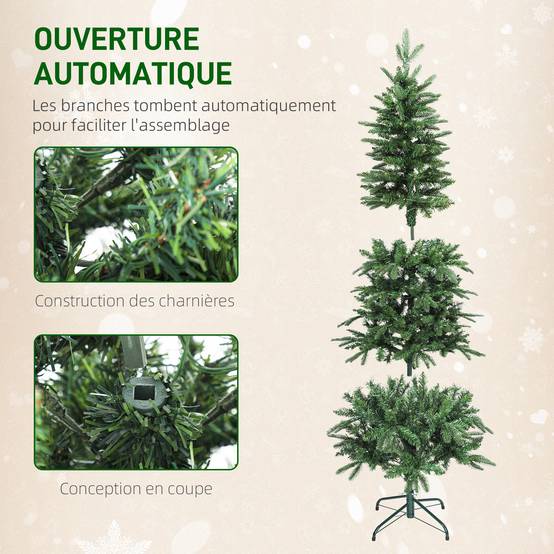 Sapin de Noël artificiel 150 cm, arbre de Noël slim avec 150 lumières 8 modes d'éclairage 431 branches articulées, vert - Image 9