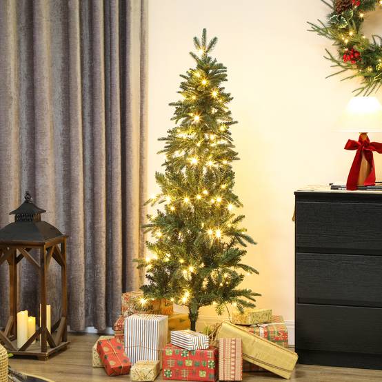 Sapin de Noël artificiel 150 cm, arbre de Noël slim avec 150 lumières 8 modes d'éclairage 431 branches articulées, vert - Image 4