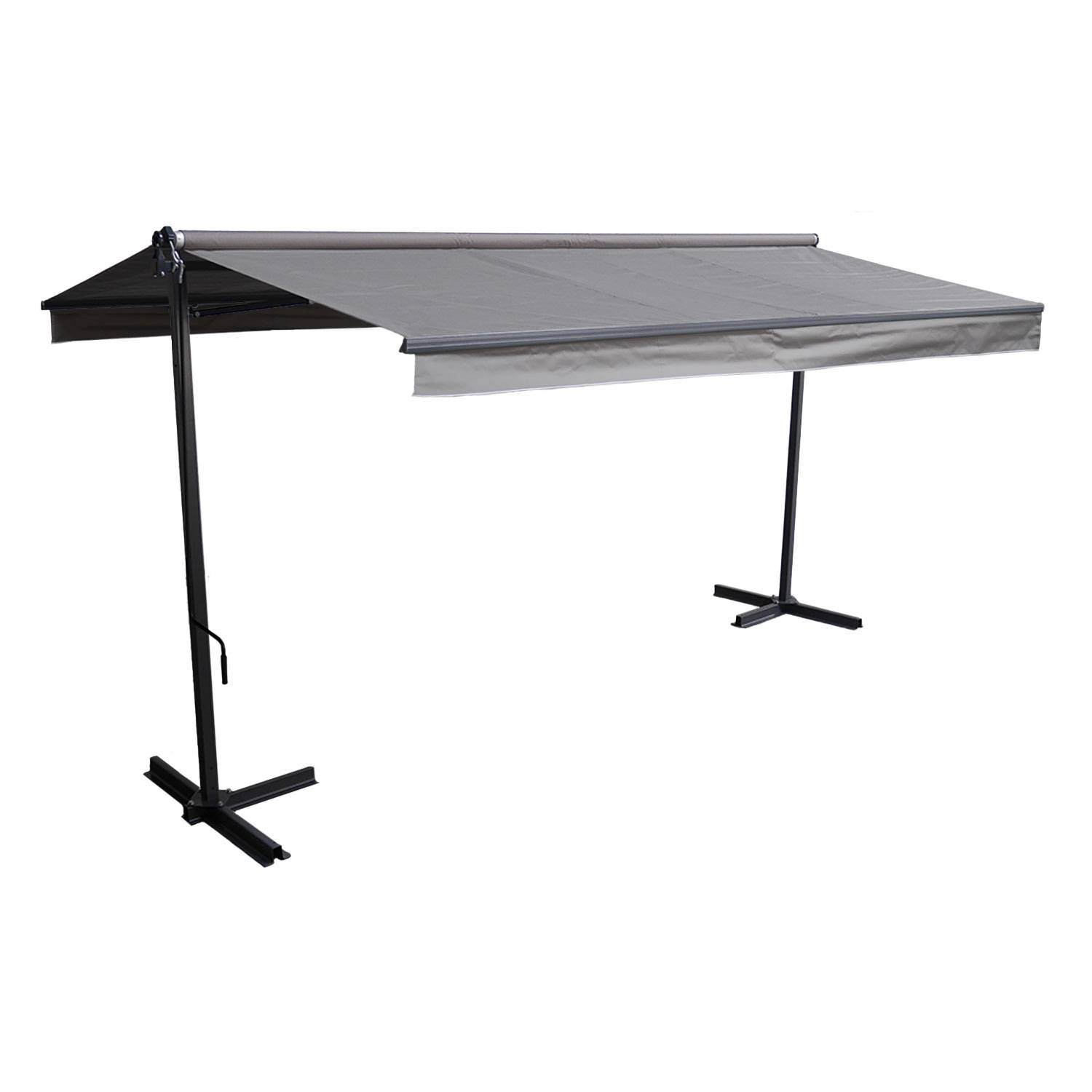 Store double pente FRENE sur pieds 3,95 x 3 m - Toile grise et structure grise - HAPPY GARDEN - Imagen 1