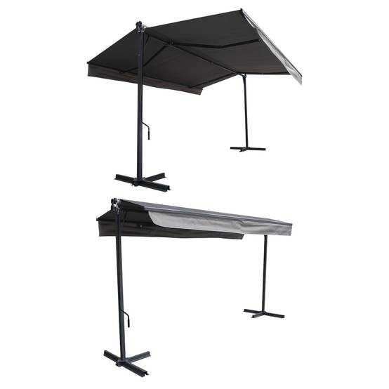 Store double pente FRENE sur pieds 3,95 x 3 m - Toile grise et structure grise - HAPPY GARDEN - Imagen 2