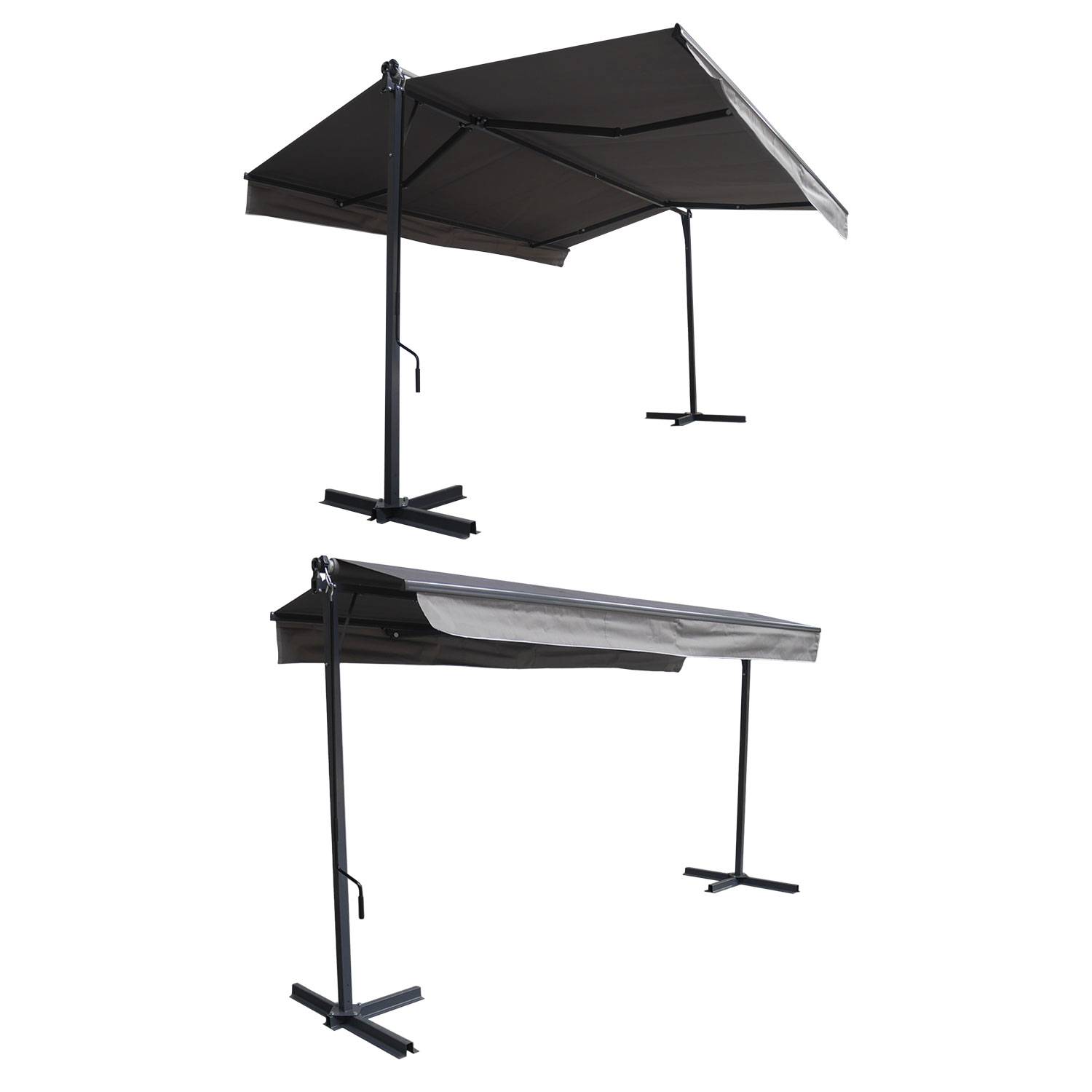 Store double pente FRENE sur pieds 3,95 x 3 m - Toile grise et structure grise - HAPPY GARDEN - Imagen 2