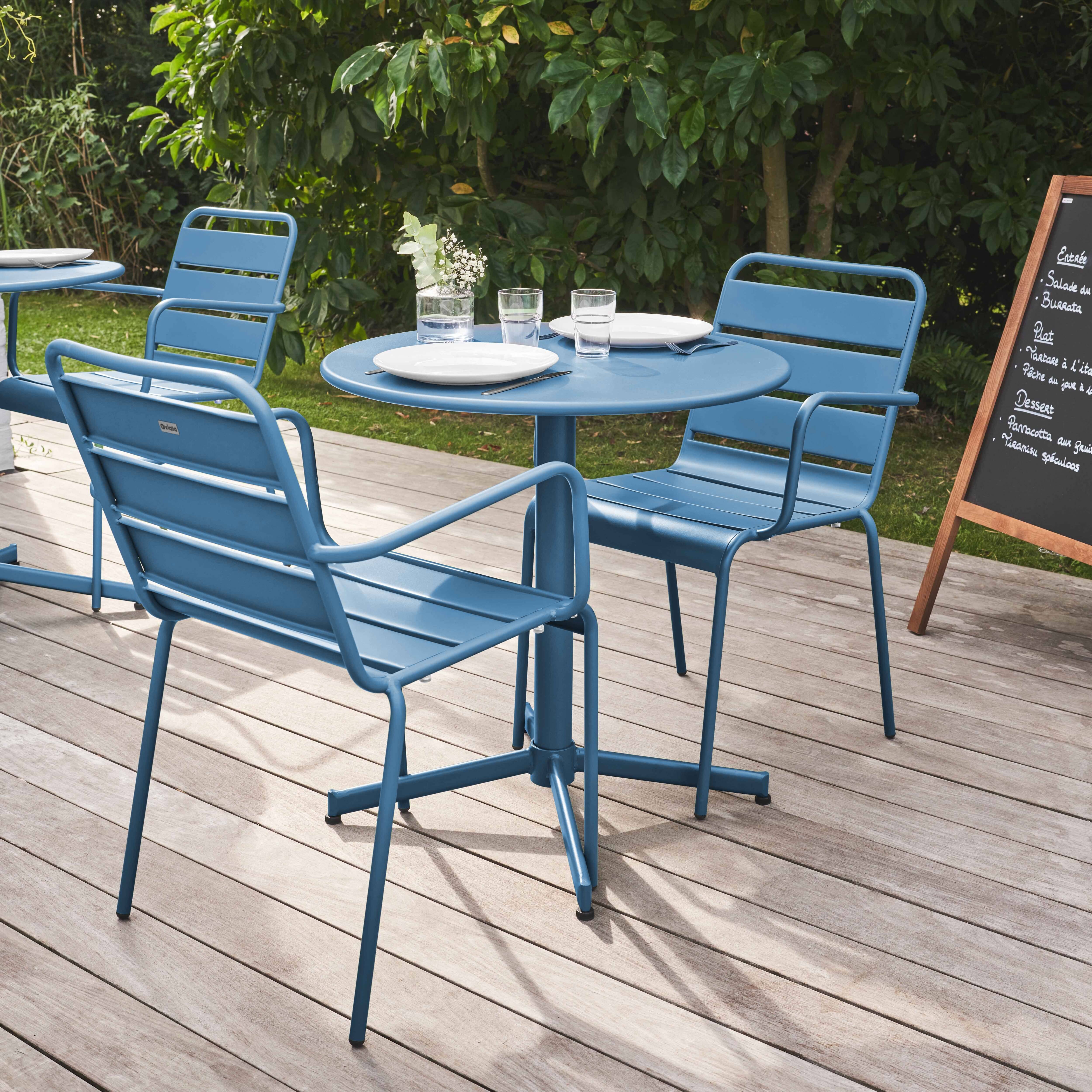 Oviala - Ensemble table de jardin et 2 fauteuils métal bleu pacific Palavas - Oviala - Imagen 3