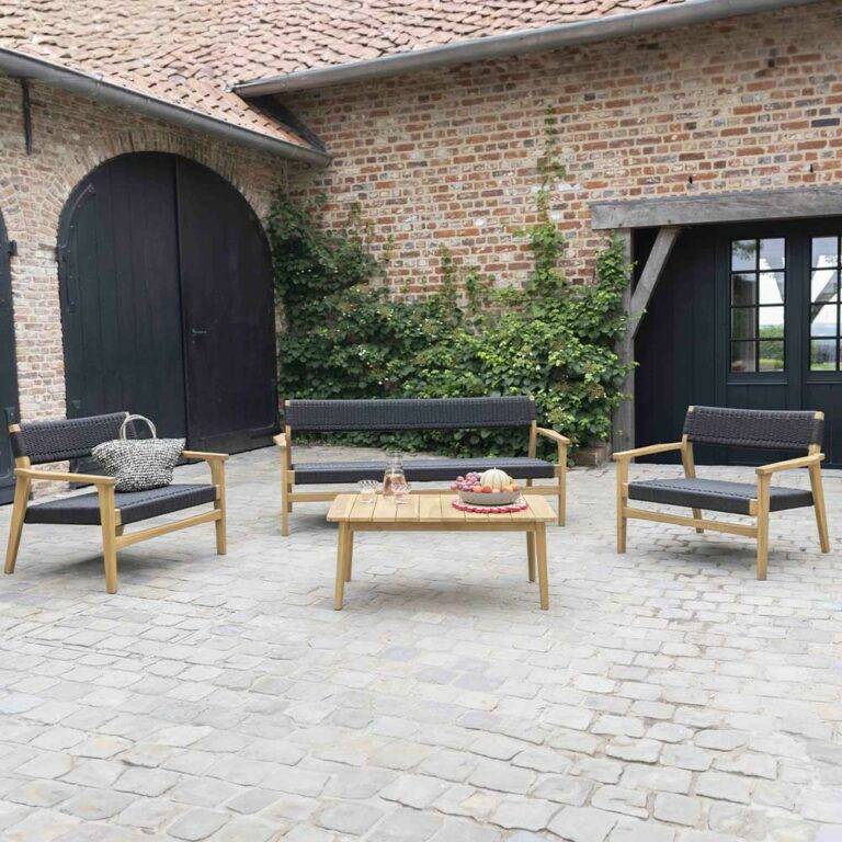 Wilsa Garden - Salon de jardin en bois teck 4/6 places avec cordage noir MANILLE - Imagen 1