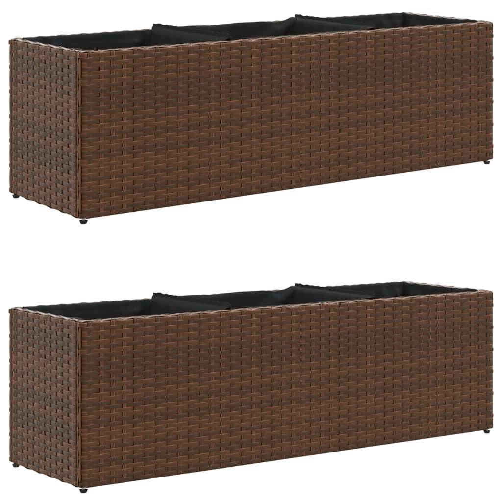 Lot de 2 Bacs à fleurs 3 pots résine tressée pour terrasse séparation végétale 105x30x32 cm Marron - ComfortXL Outdoor Living - Image 2