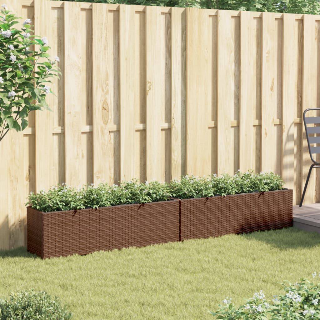 Lot de 2 Bacs à fleurs 3 pots résine tressée pour terrasse séparation végétale 105x30x32 cm Marron - ComfortXL Outdoor Living - Image 3