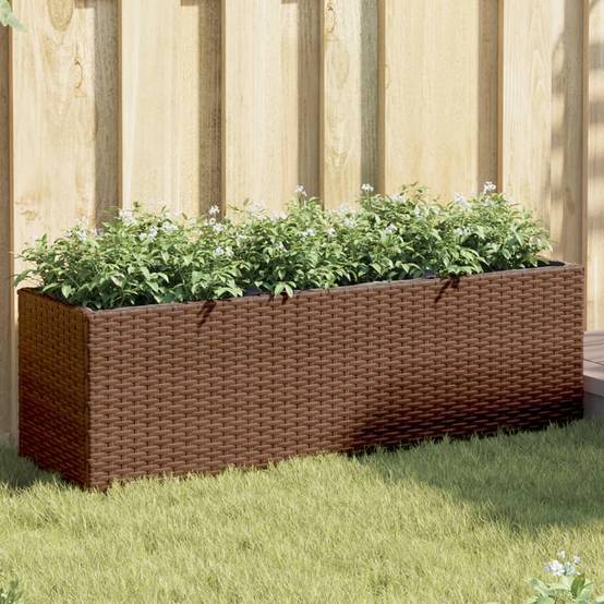 Lot de 2 Bacs à fleurs 3 pots résine tressée pour terrasse séparation végétale 105x30x32 cm Marron - ComfortXL Outdoor Living - Image 1