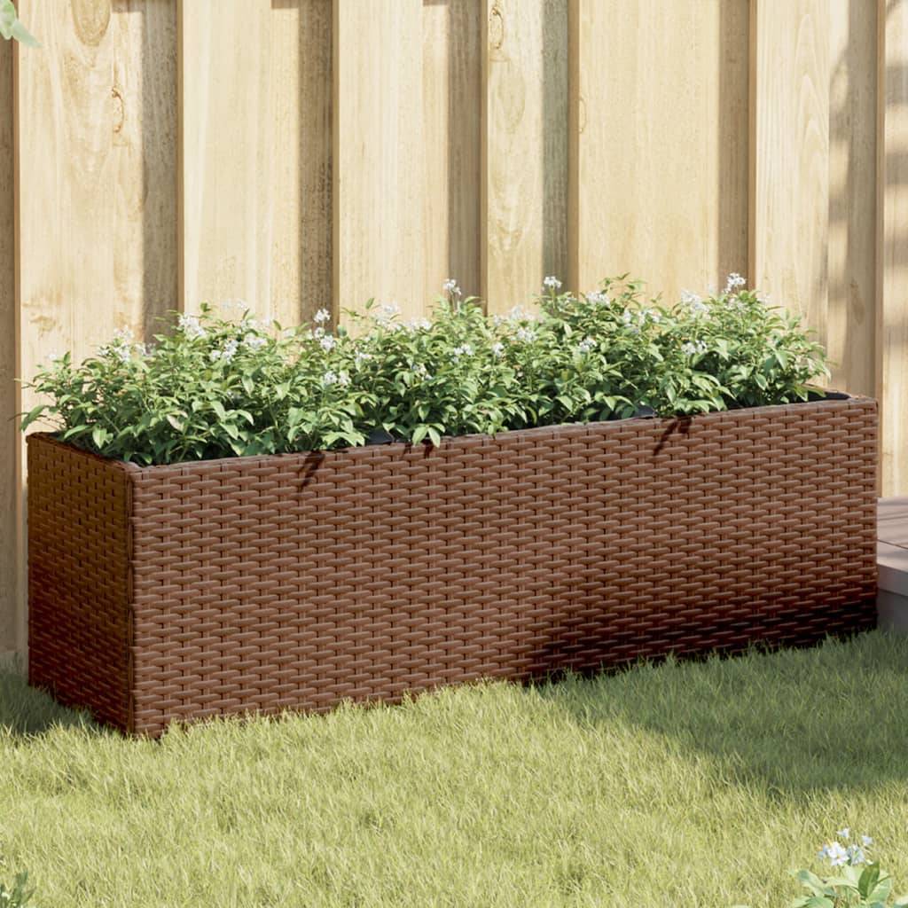Lot de 2 Bacs à fleurs 3 pots résine tressée pour terrasse séparation végétale 105x30x32 cm Marron - ComfortXL Outdoor Living - Image 1