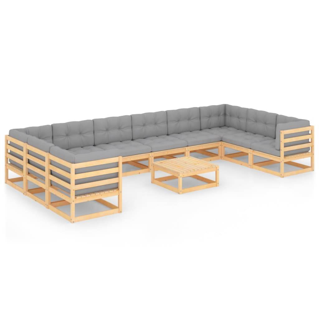 Helloshop26 - Salon de jardin meuble d'extérieur ensemble de mobilier 11 pièces avec coussins bois de pin massif - Imagen 1
