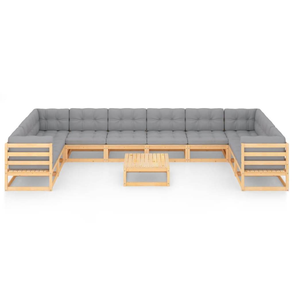 Helloshop26 - Salon de jardin meuble d'extérieur ensemble de mobilier 11 pièces avec coussins bois de pin massif - Imagen 6