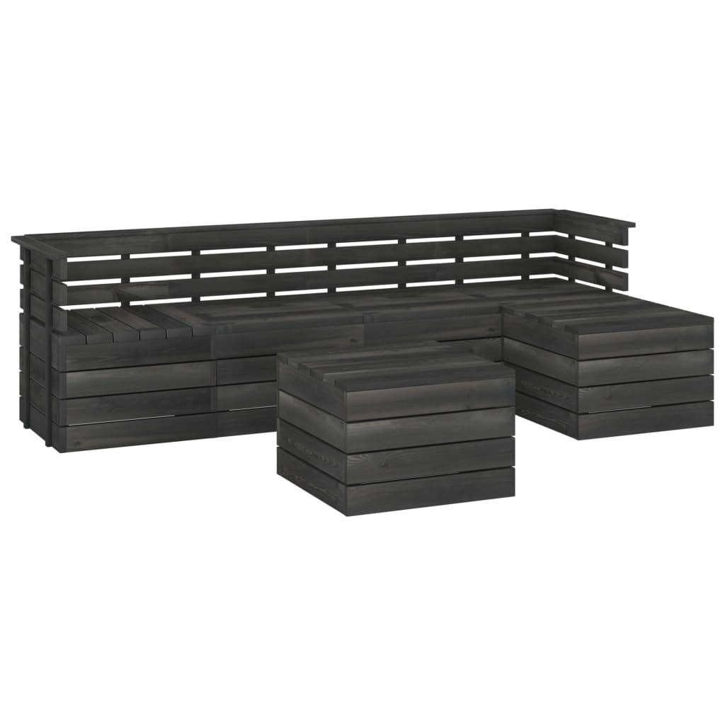 Helloshop26 - Salon de jardin palette meuble d'extérieur ensemble de mobilier 6 pièces bois de pin massif gris foncé - Imagen 1