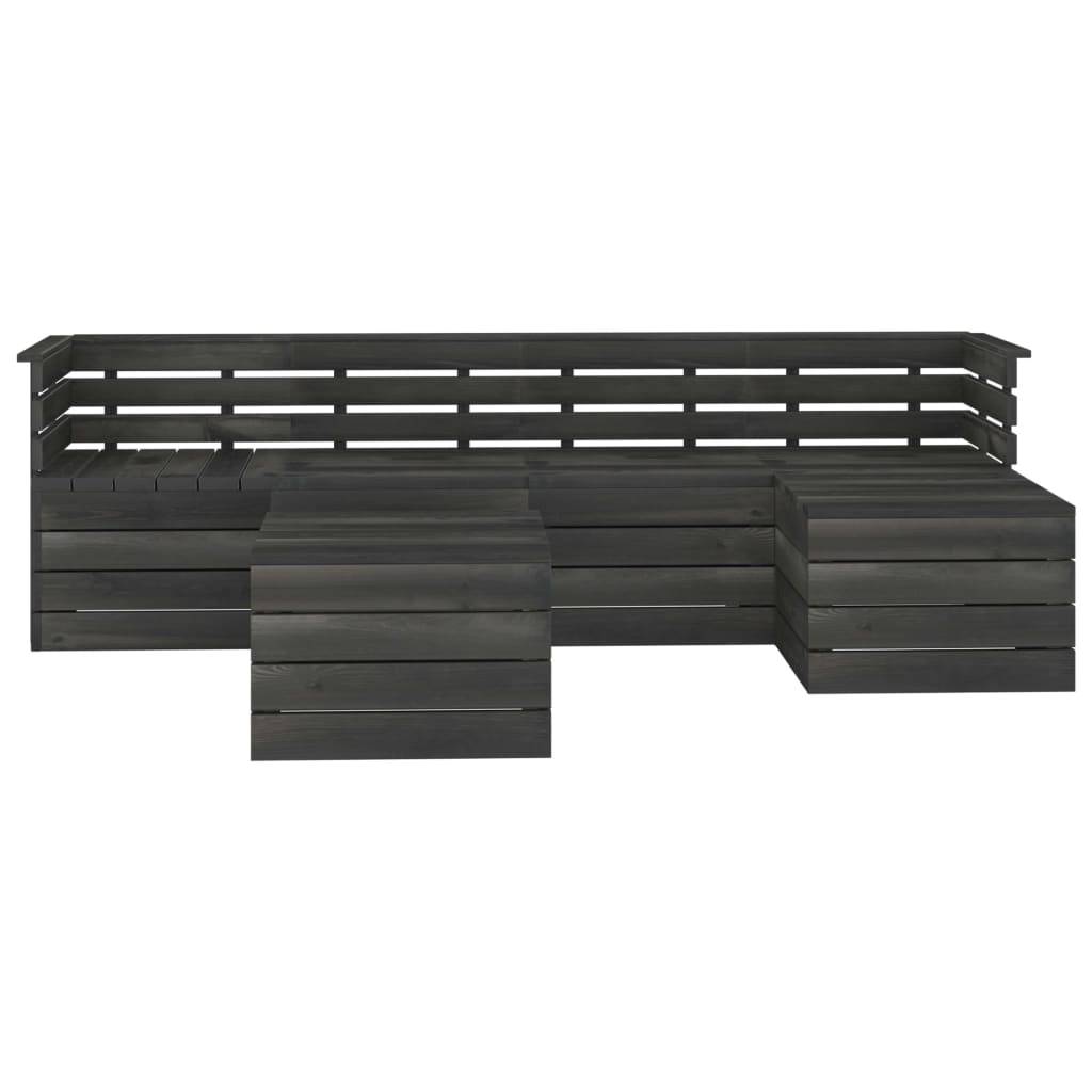 Helloshop26 - Salon de jardin palette meuble d'extérieur ensemble de mobilier 6 pièces bois de pin massif gris foncé - Imagen 2