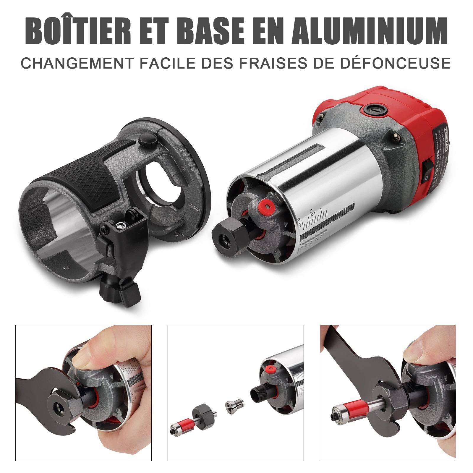 Affleureuse Électrique 800W, 13000‑33000 RPM, Housse Anti-Poussière, 15 Fraises 1/4", 6 Vitesses, 3 Pinces 6/6.35/8mm - Image 5