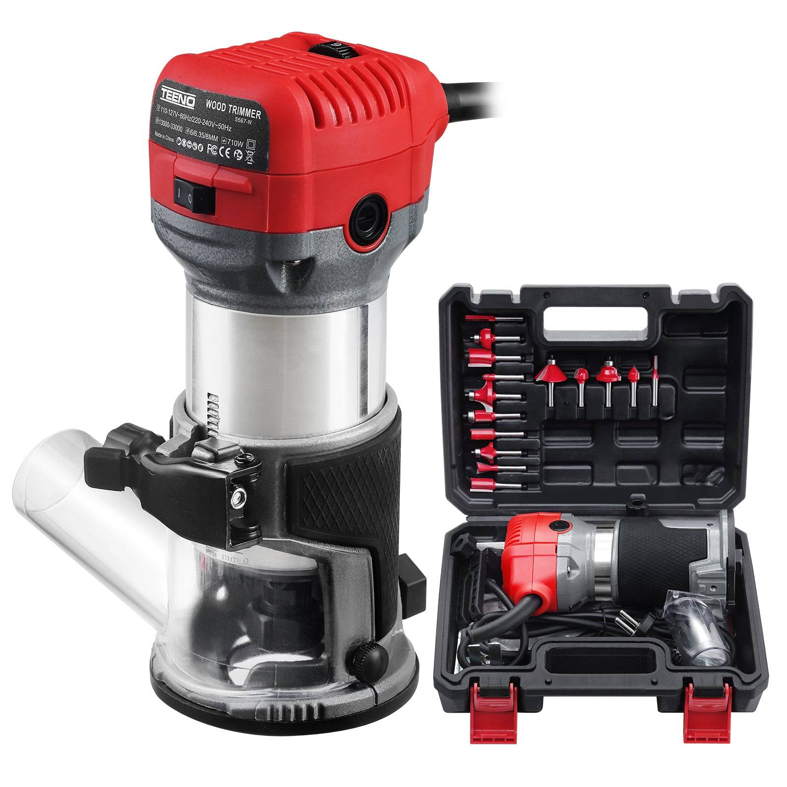 Affleureuse Électrique 800W, 13000‑33000 RPM, Housse Anti-Poussière, 15 Fraises 1/4", 6 Vitesses, 3 Pinces 6/6.35/8mm - Image 1
