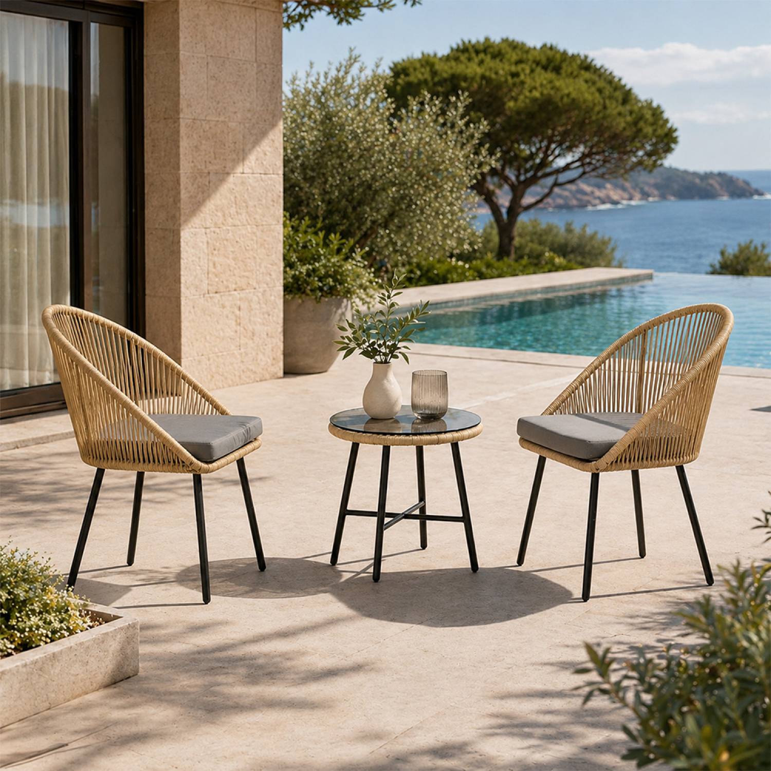 Ensemble de jardin 2 fauteuils et table basse effet rotin naturel IPANEMA - Image 4