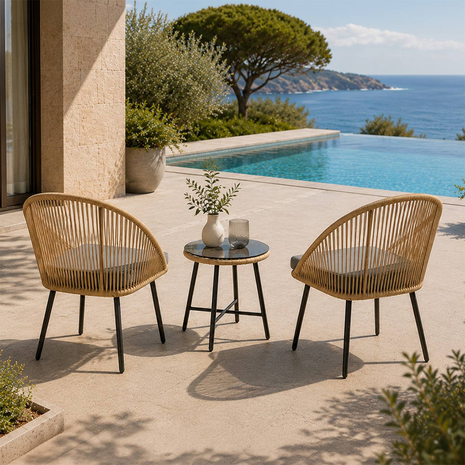 Ensemble de jardin 2 fauteuils et table basse effet rotin naturel IPANEMA - Image 5