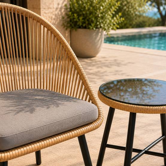 Ensemble de jardin 2 fauteuils et table basse effet rotin naturel IPANEMA - Image 6