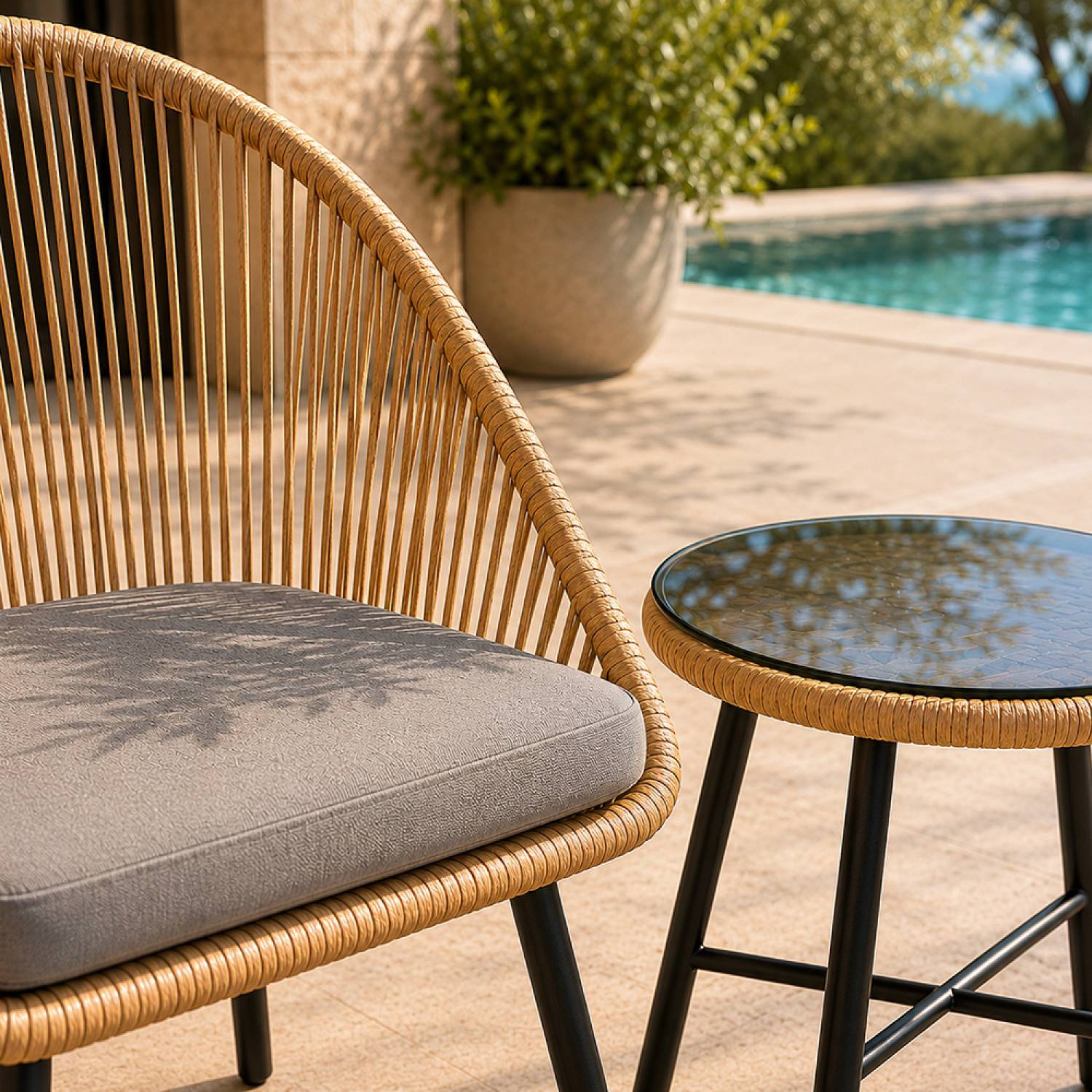 Ensemble de jardin 2 fauteuils et table basse effet rotin naturel IPANEMA - Image 6