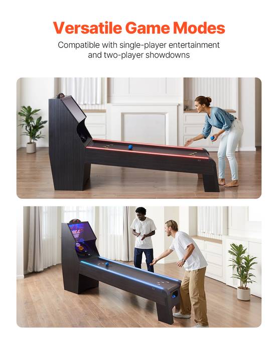 Vevor - VEVOR Skeeball 271 cm, table d'arcade Roll & Score - LED, son, barrière acrylique, retour auto, 4 billes - Image 7