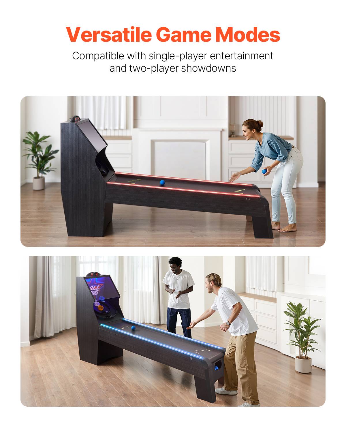 Vevor - VEVOR Skeeball 271 cm, table d'arcade Roll & Score - LED, son, barrière acrylique, retour auto, 4 billes - Image 7