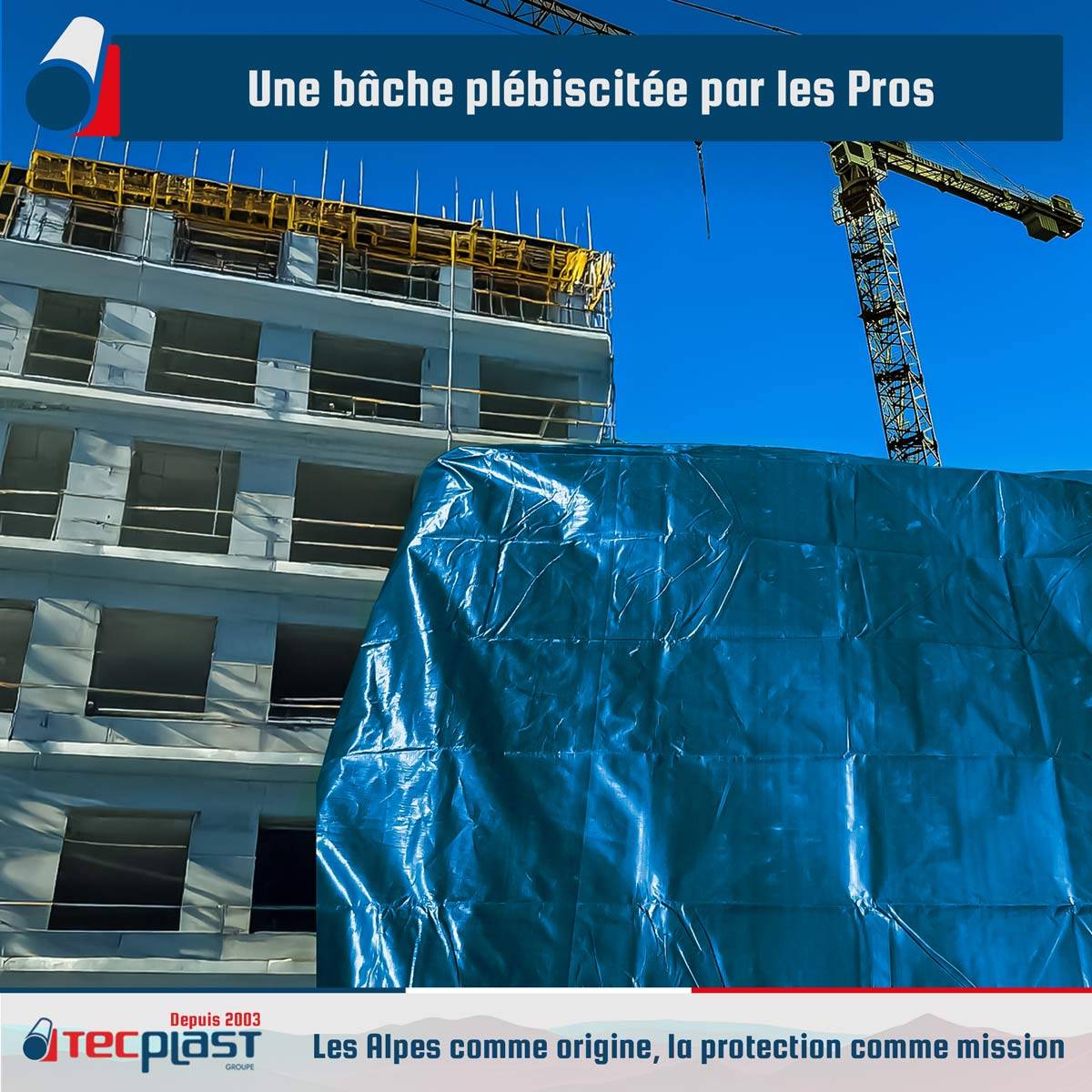 Bâche de Chantier 10x15 m SR150CH Bleue et Verte - Haute Qualité - Bâche de protection imperméable pour Travaux TECPLAST - Image 2