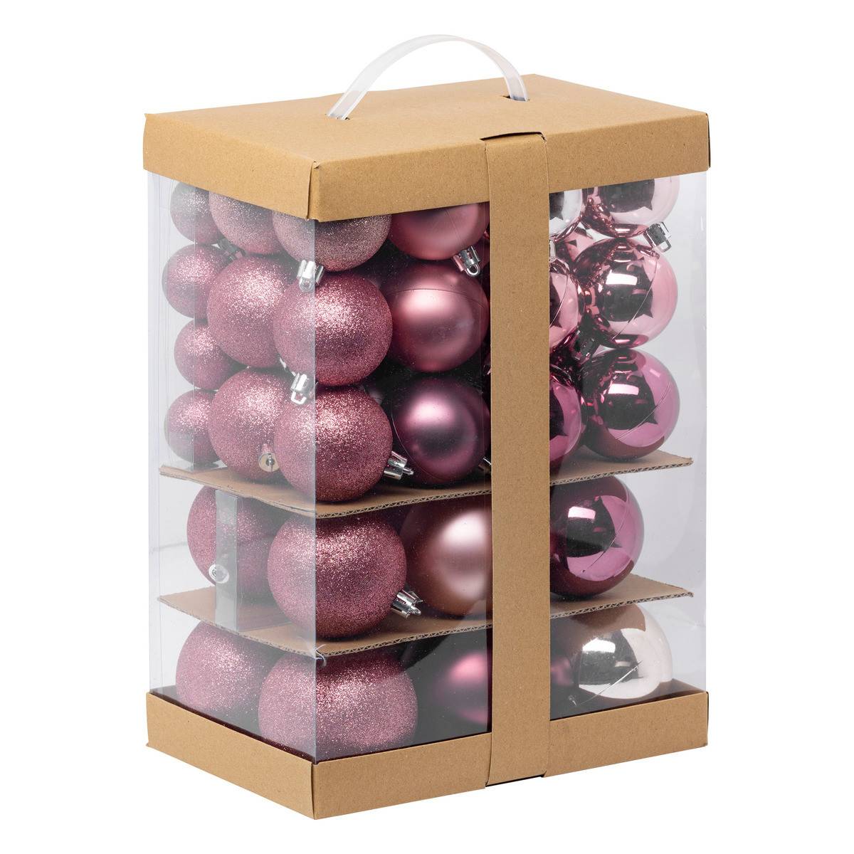 Fééric Lights & Christmas - Déco de sapin Lot de 60 Boules de Noël de 4 à 8 cm - Rose - Imagen 1