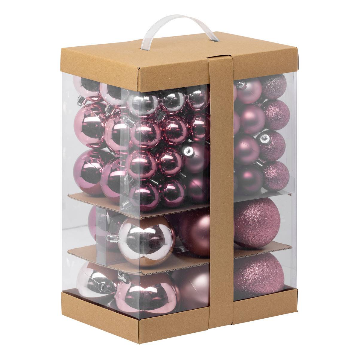 Fééric Lights & Christmas - Déco de sapin Lot de 60 Boules de Noël de 4 à 8 cm - Rose - Imagen 2
