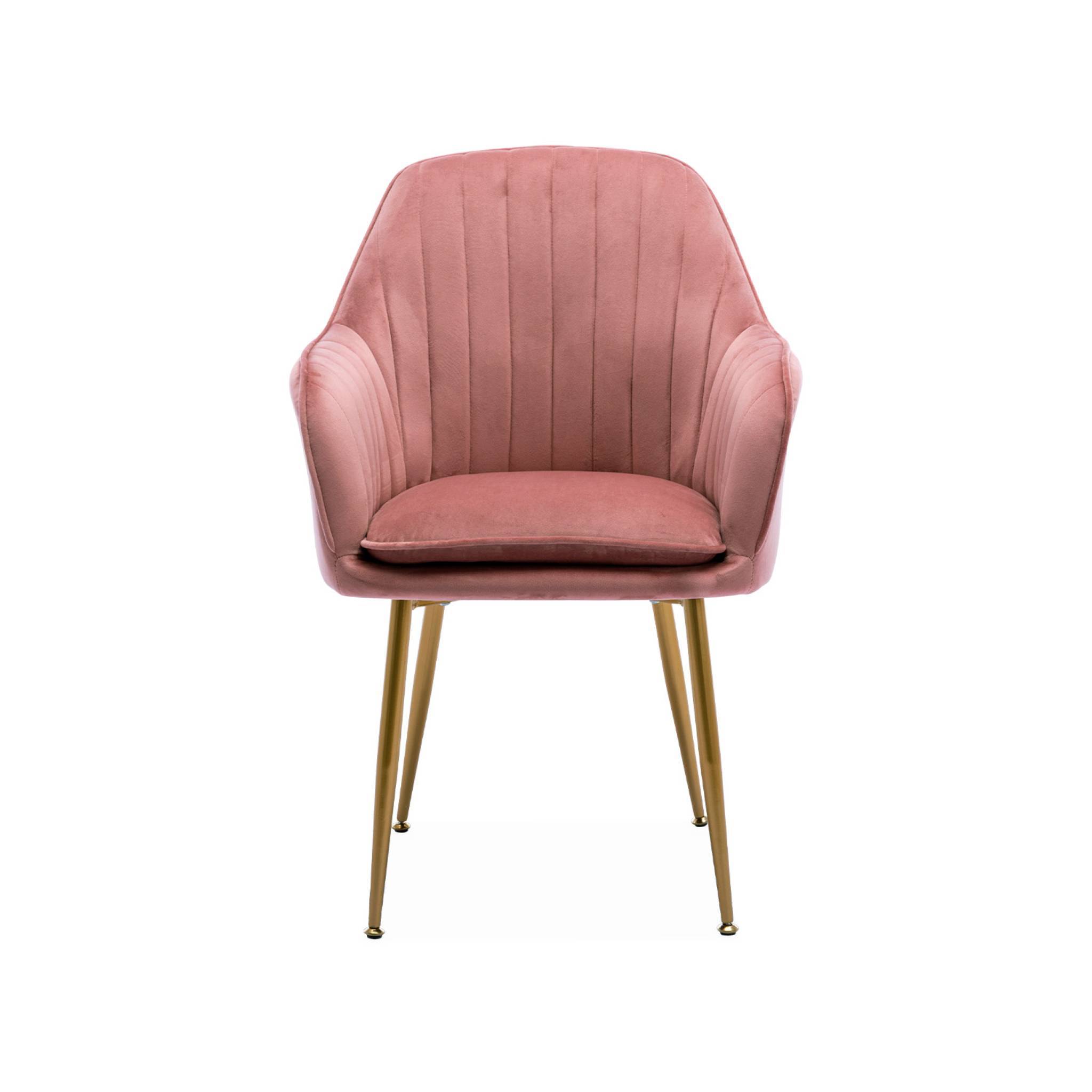 Lot de 4 fauteuils en velours vieux rose et pieds en métal noir. Shella L 57 x P 59 x H 84.5 | sweeek - Image 5
