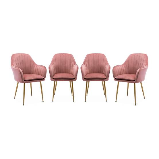 Lot de 4 fauteuils en velours vieux rose et pieds en métal noir. Shella L 57 x P 59 x H 84.5 | sweeek - Image 2