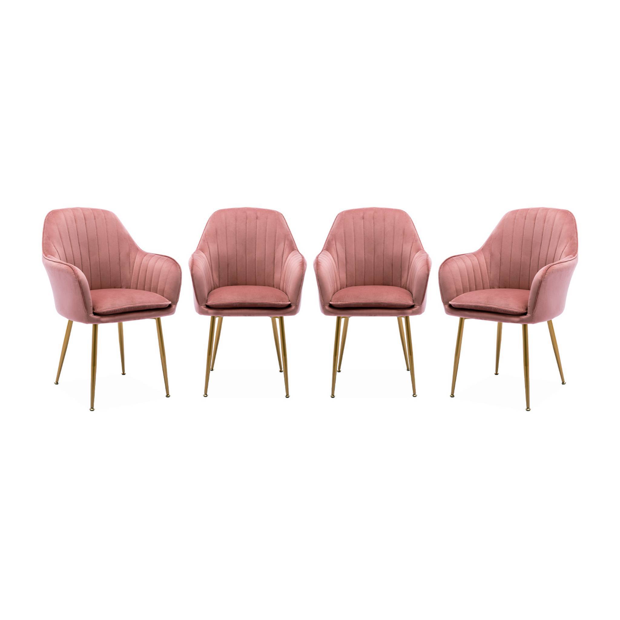 Lot de 4 fauteuils en velours vieux rose et pieds en métal noir. Shella L 57 x P 59 x H 84.5 | sweeek - Image 2
