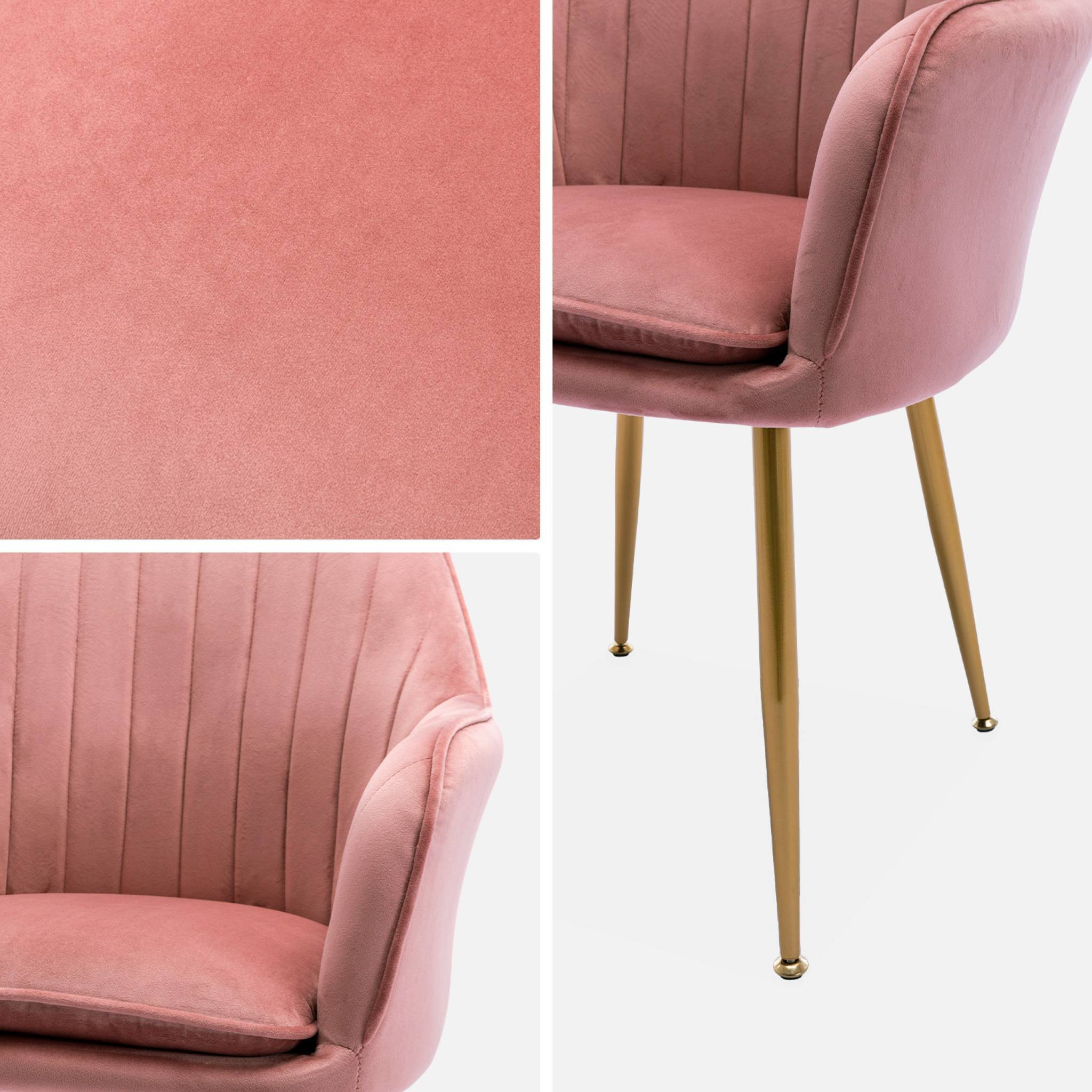 Lot de 4 fauteuils en velours vieux rose et pieds en métal noir. Shella L 57 x P 59 x H 84.5 | sweeek - Image 7