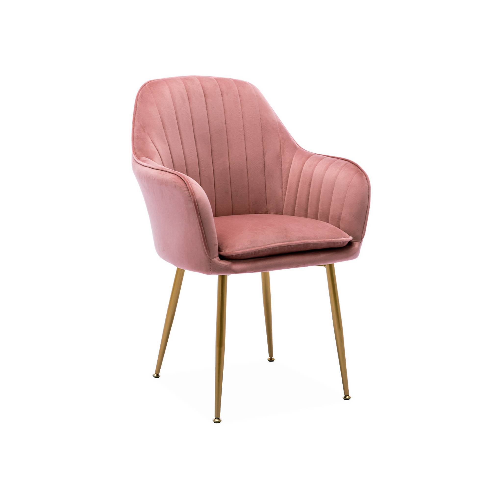 Lot de 4 fauteuils en velours vieux rose et pieds en métal noir. Shella L 57 x P 59 x H 84.5 | sweeek - Image 3
