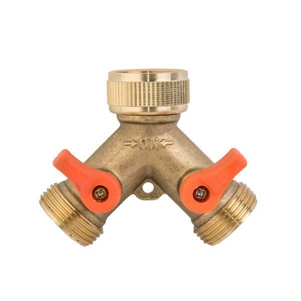 Nez de robinet LAITON fil. 3/4" Fem. sortie 2x 3/4" mâle + vanne d'arrêt