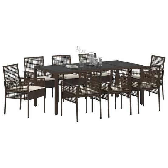 Table et chaises de jardin 8 places en polyrotin marron avec plateau en verre pour repas – ComfortXL Outdoor Living - Image 3