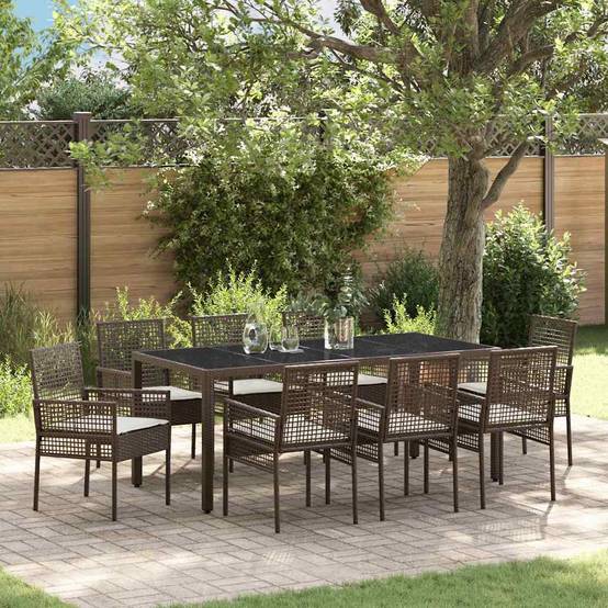 Table et chaises de jardin 8 places en polyrotin marron avec plateau en verre pour repas – ComfortXL Outdoor Living - Image 1