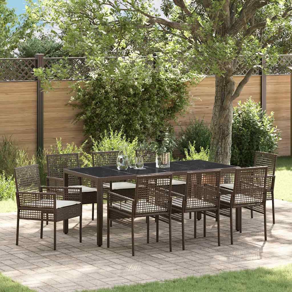 Table et chaises de jardin 8 places en polyrotin marron avec plateau en verre pour repas – ComfortXL Outdoor Living