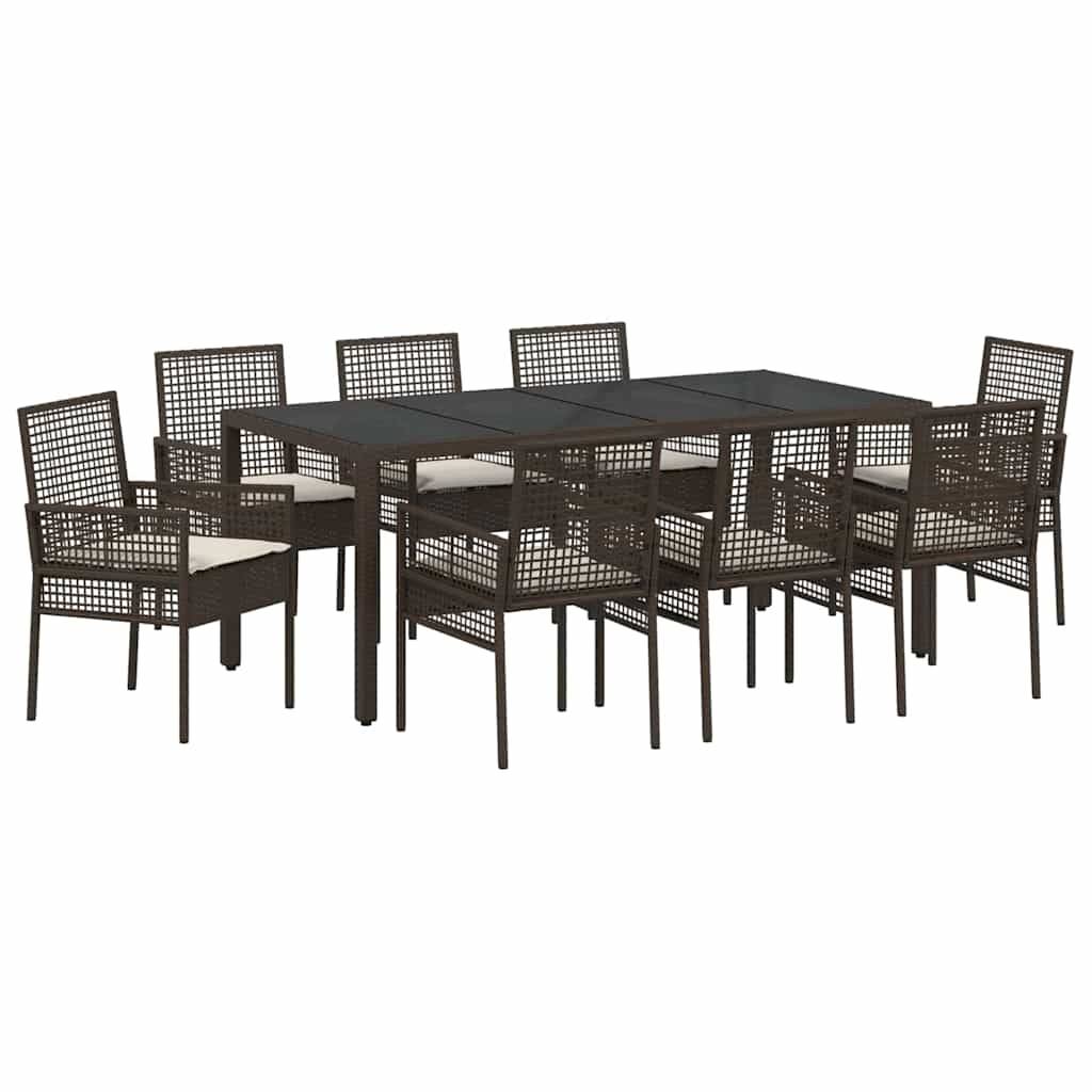 Table et chaises de jardin 8 places en polyrotin marron avec plateau en verre pour repas – ComfortXL Outdoor Living - Image 2