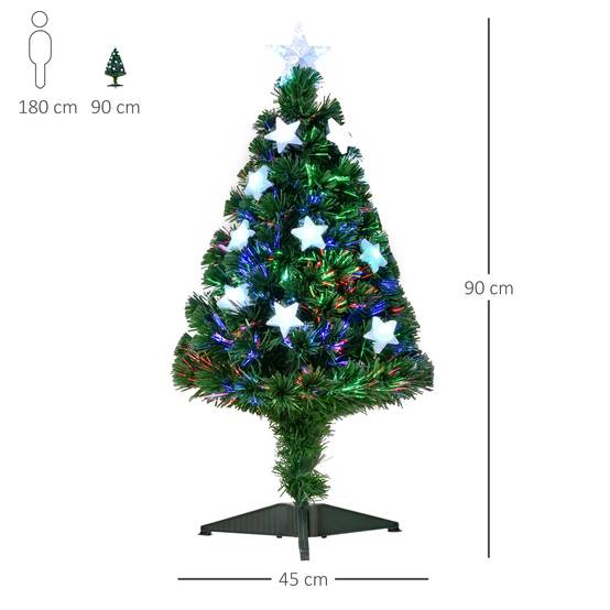 Sapin de Noël Artificiel Lumineux 90H cm Fibre Optique LED Multicolore + Support Pied 90 Branches étoile Sommet Brillante Vert - Image 5