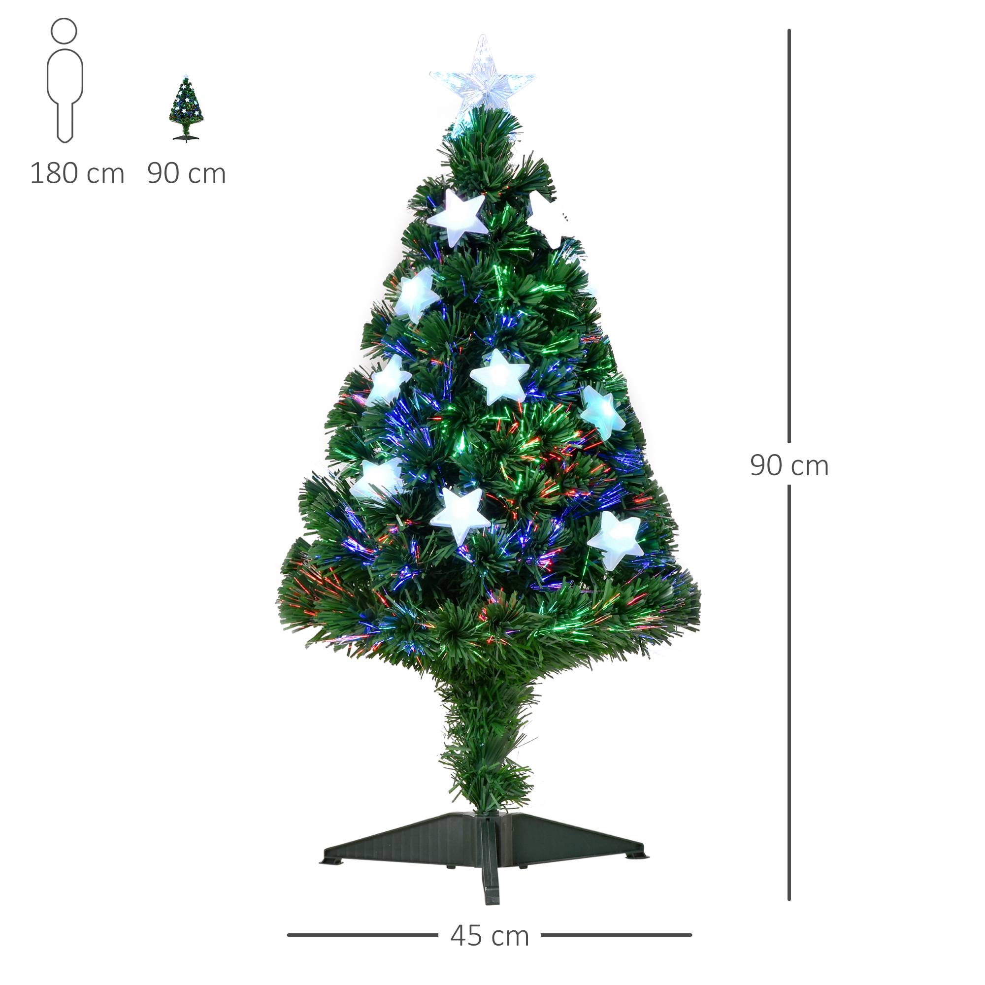 Sapin de Noël Artificiel Lumineux 90H cm Fibre Optique LED Multicolore + Support Pied 90 Branches étoile Sommet Brillante Vert - Image 5