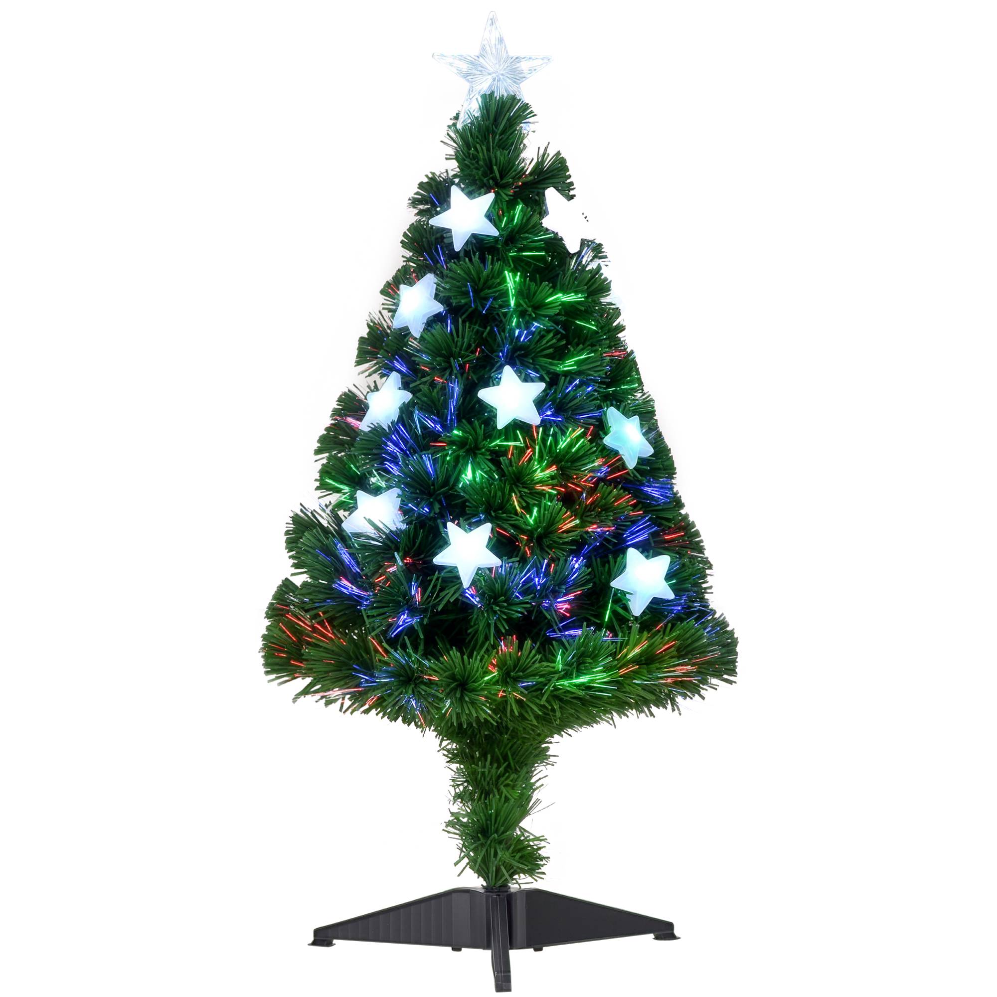 Sapin de Noël Artificiel Lumineux 90H cm Fibre Optique LED Multicolore + Support Pied 90 Branches étoile Sommet Brillante Vert - Image 1