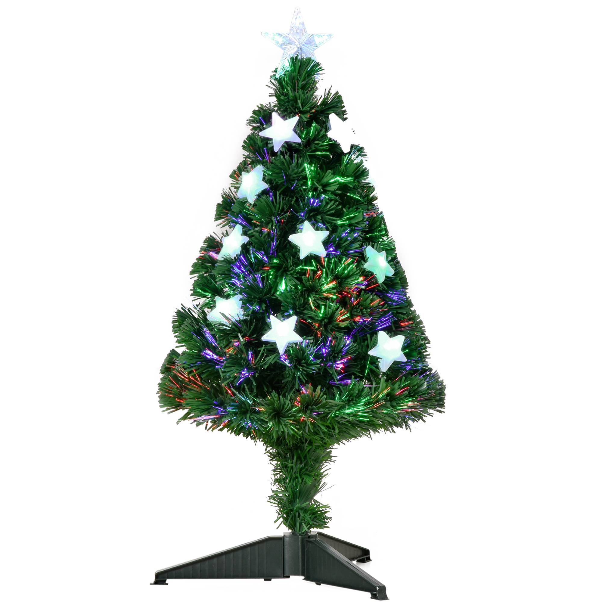 Sapin de Noël Artificiel Lumineux 90H cm Fibre Optique LED Multicolore + Support Pied 90 Branches étoile Sommet Brillante Vert - Image 2